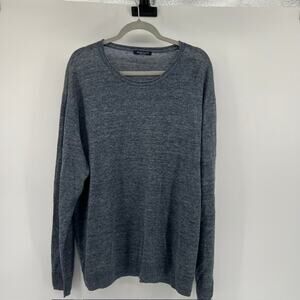 Proper Cloth 100% Linen Roll Neck Sweater Mens XL Heathered Blue Scoop Neck